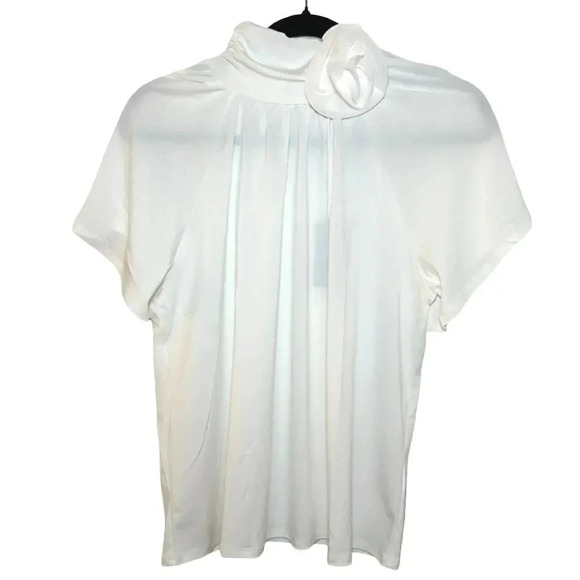 NWT Cable&Gauge Women’s Short Sleeve Rose Collar Blouse Whispering White Size L - Picture 1 of 6